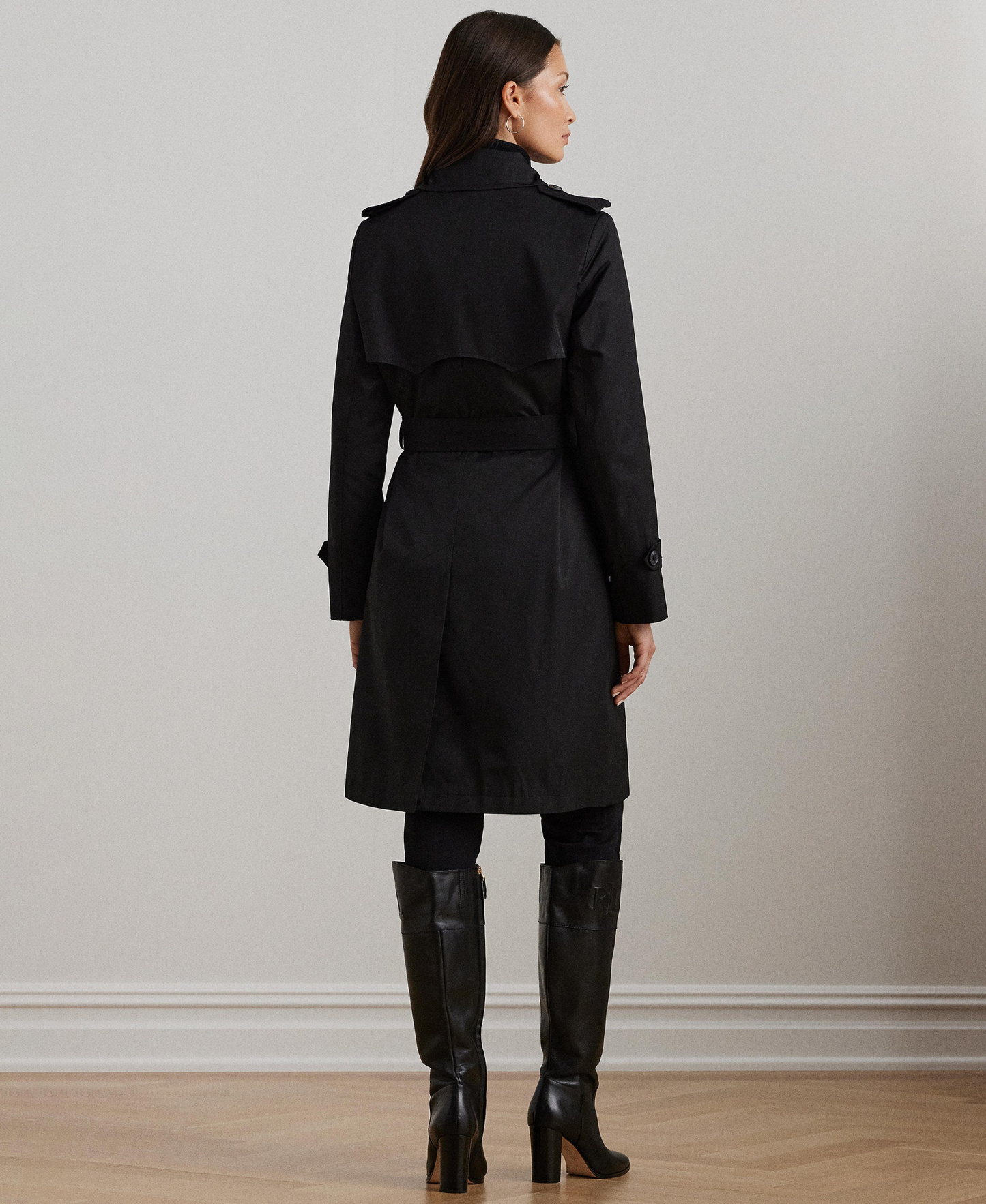 Lauren Ralph Lauren Petite Water-Resistant Double-Breasted Trench Coat, Created for Macy's - Black