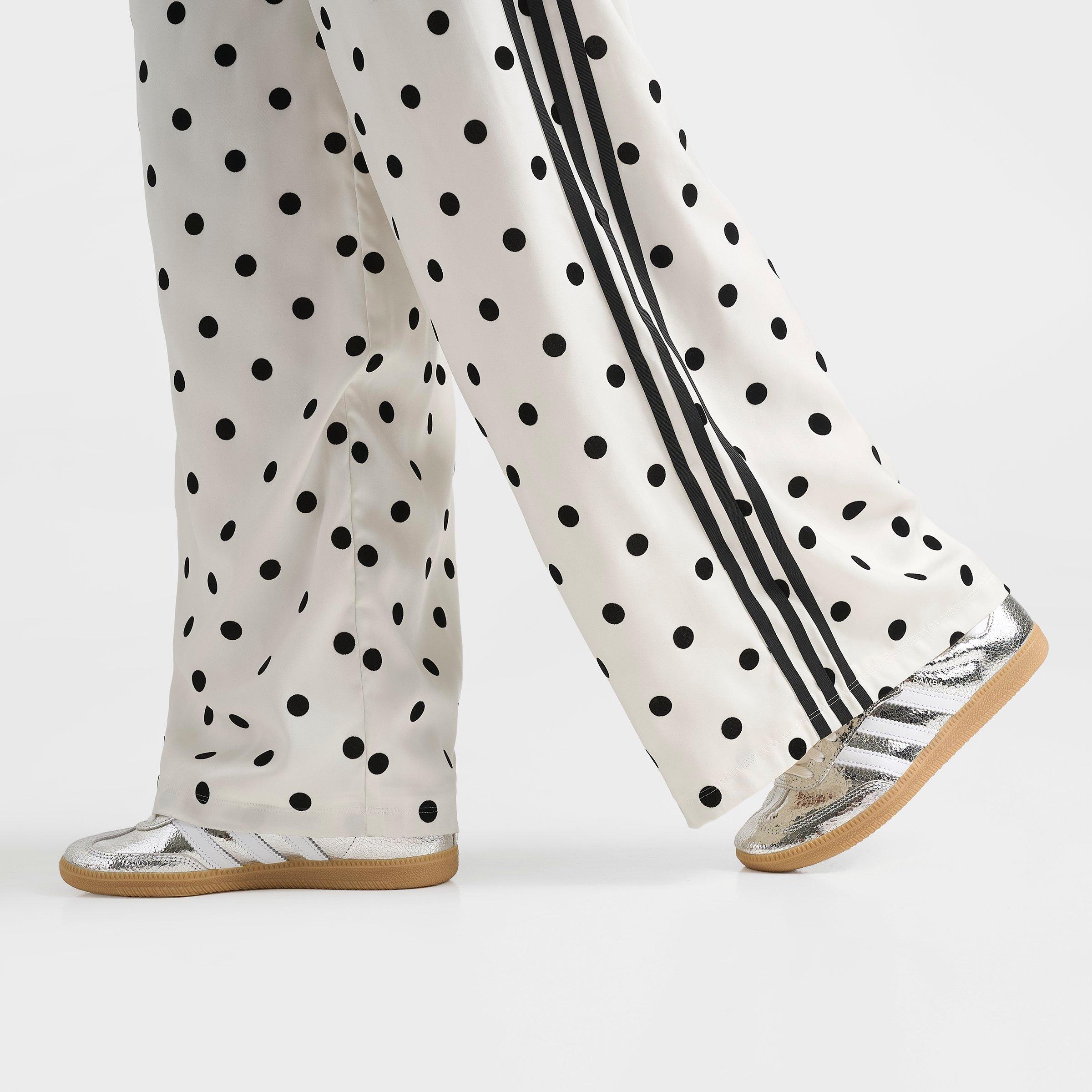 Women's adidas Originals Firebird Polka Dot Satin Wide-Leg Track Pants - Off White