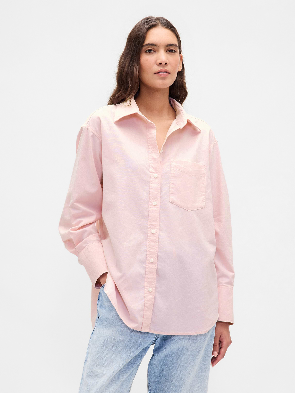 Organic Cotton Poplin Stripe Big Shirt - Pure pink