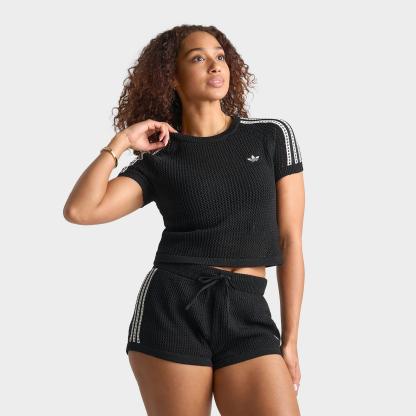 Women's adidas Originals Knitted Crochet Cali T-Shirt - Black - view 1