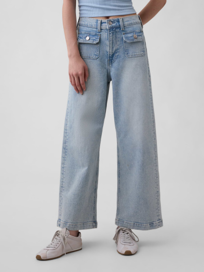 High Rise Stride Wide-Leg Ankle Jeans - Light indigo
