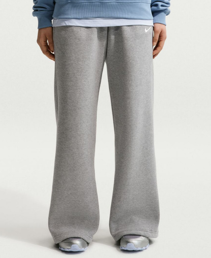 Nike Women's Studio Fleece Medium Weight Mid-Rise Wide-Leg Pants - Dark Gray Heather/Sail