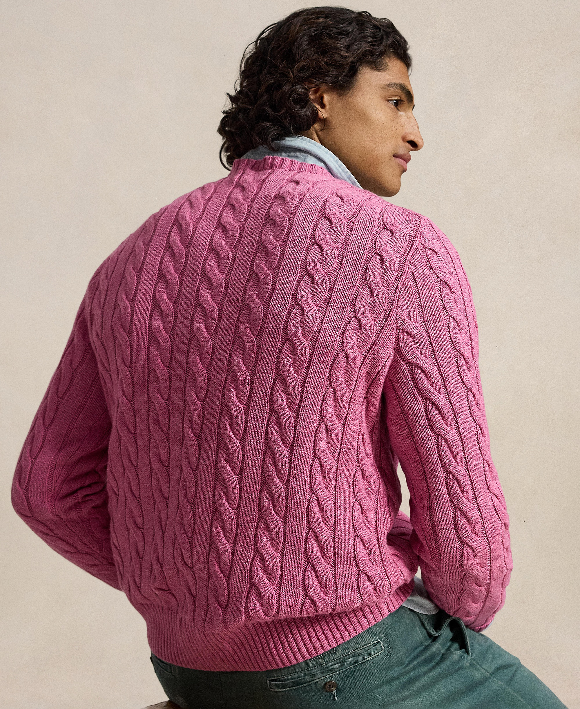 Polo Ralph Lauren Men's Cable-Knit Cotton Sweater - Thuian Pink Heather