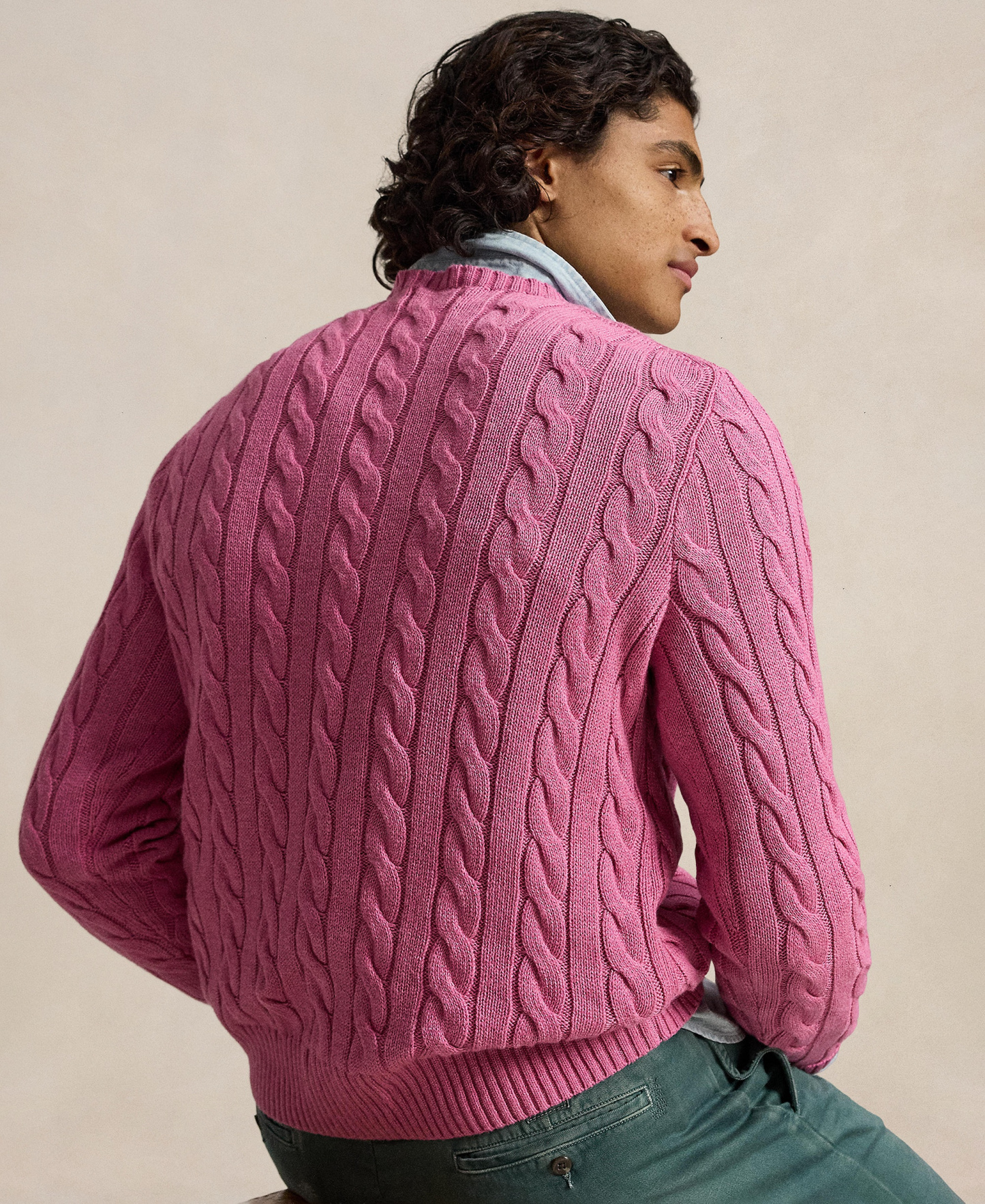 Polo Ralph Lauren Men's Cable-Knit Cotton Sweater - Thuian Pink Heather
