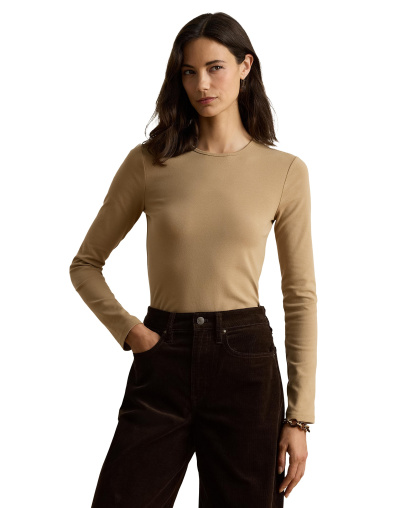 Lauren Ralph Lauren Cotton-Blend Long-Sleeve Top - Lauren Camel