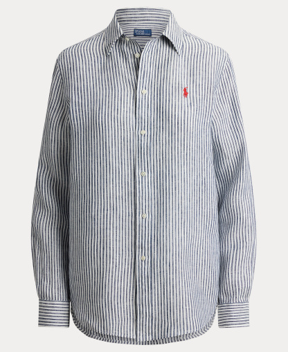 Polo Ralph Lauren Women's Classic-Fit Striped Linen Shirt - Navy/White