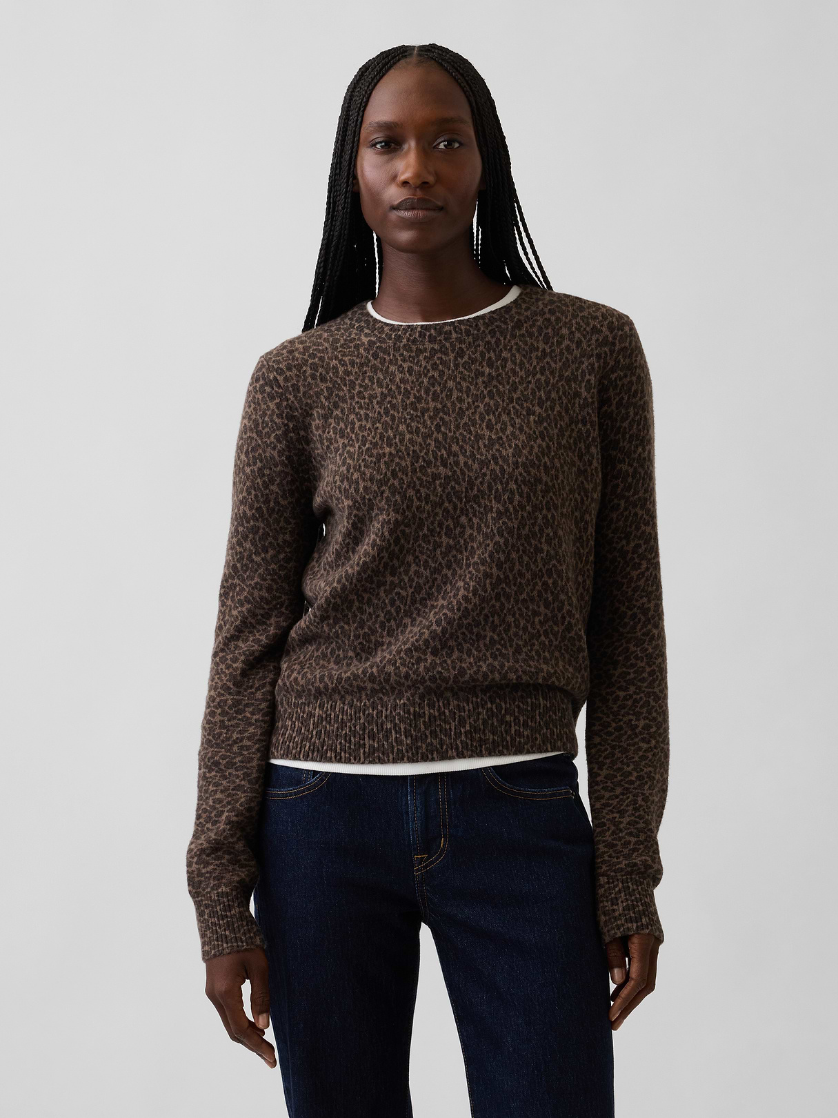 CashSoft Crew Sweater - Brown leopard print