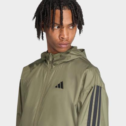 Men's adidas Essentials 3-Stripes Full-Zip Windbreaker Jacket - Olive Strata/Black