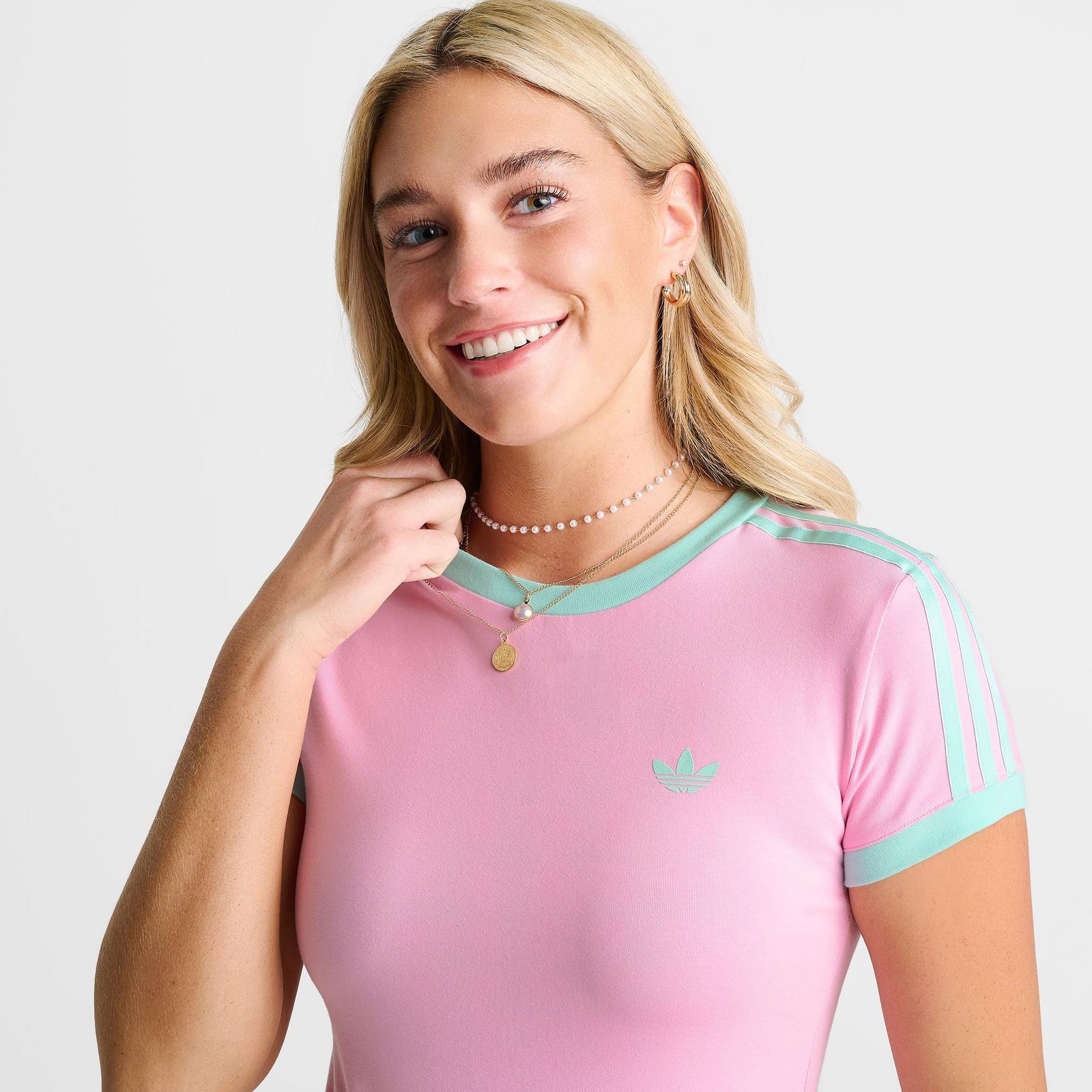 Women's adidas adicolor 3-Stripes Bodycon Dress - True Pink/Clear Mint - view 5