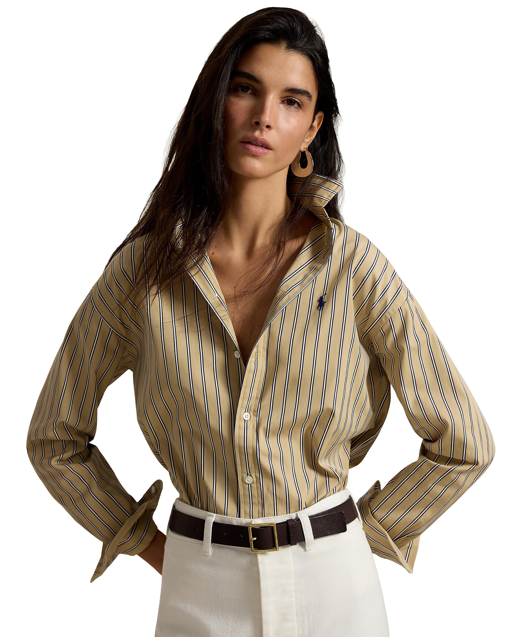 Polo Ralph Lauren Women's Relaxed-Fit Striped Cotton Shirt - Tan Royal Multi
