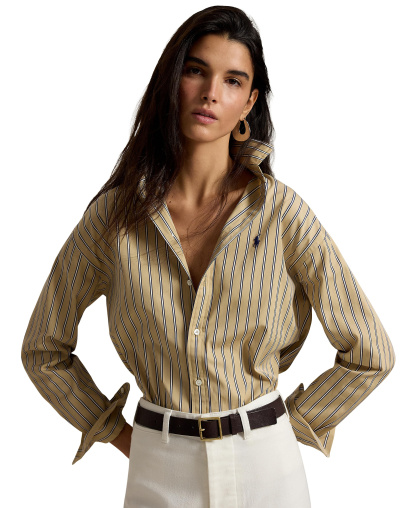 Polo Ralph Lauren Women's Relaxed-Fit Striped Cotton Shirt - Tan Royal Multi