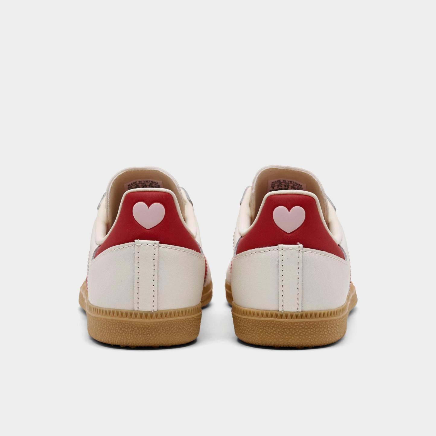 Girls' Little Kids' adidas Originals Samba OG Valentine's Day Casual Shoes - Cream White/Better Scarlet/Gum - Back view