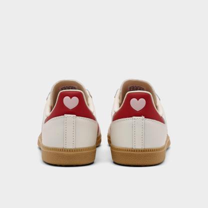 Girls' Little Kids' adidas Originals Samba OG Valentine's Day Casual Shoes - Cream White/Better Scarlet/Gum - Back view