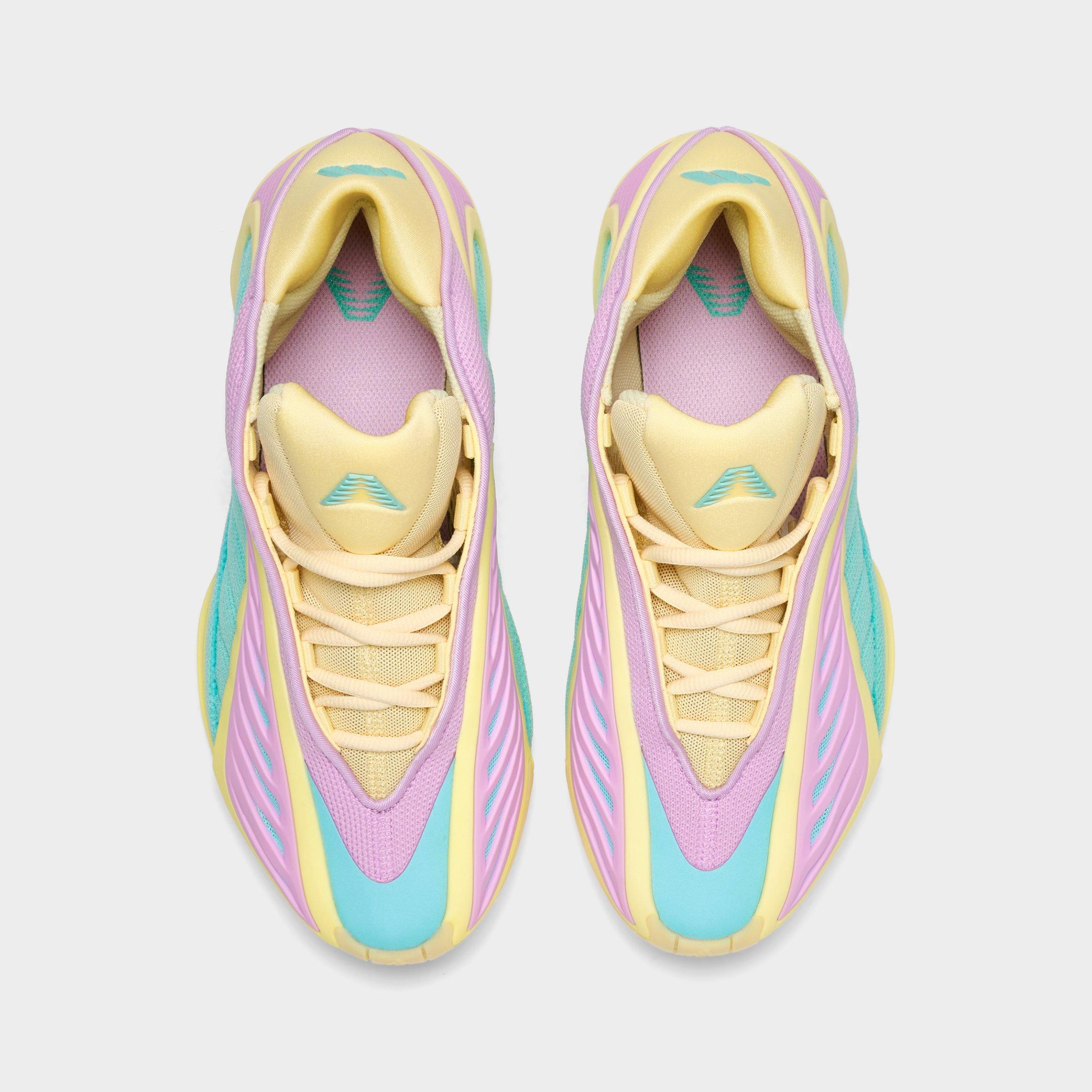 Big Kids' adidas Anthony Edwards 2 Basketball Shoes - Almost Yellow/Bliss Lilac/Flash Aqua - Top view