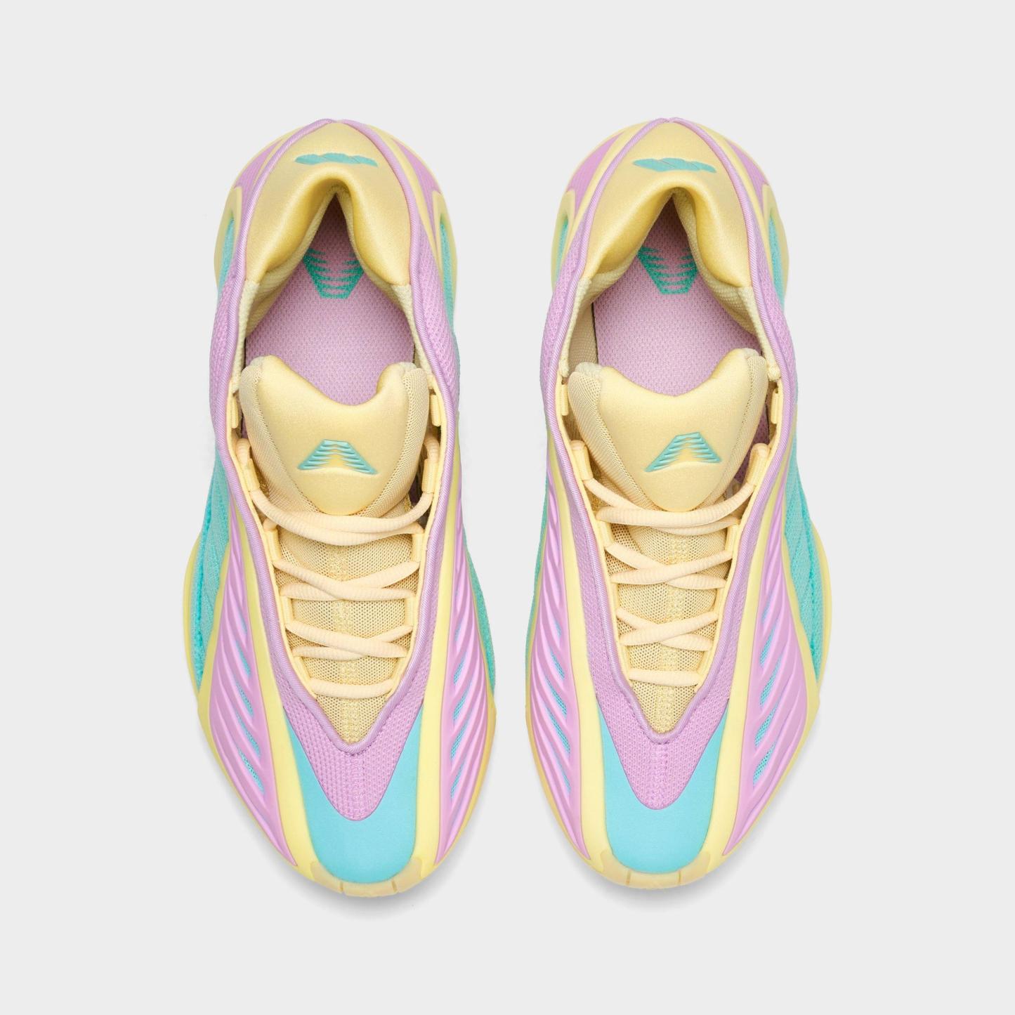 Big Kids' adidas Anthony Edwards 2 Basketball Shoes - Almost Yellow/Bliss Lilac/Flash Aqua - Top view