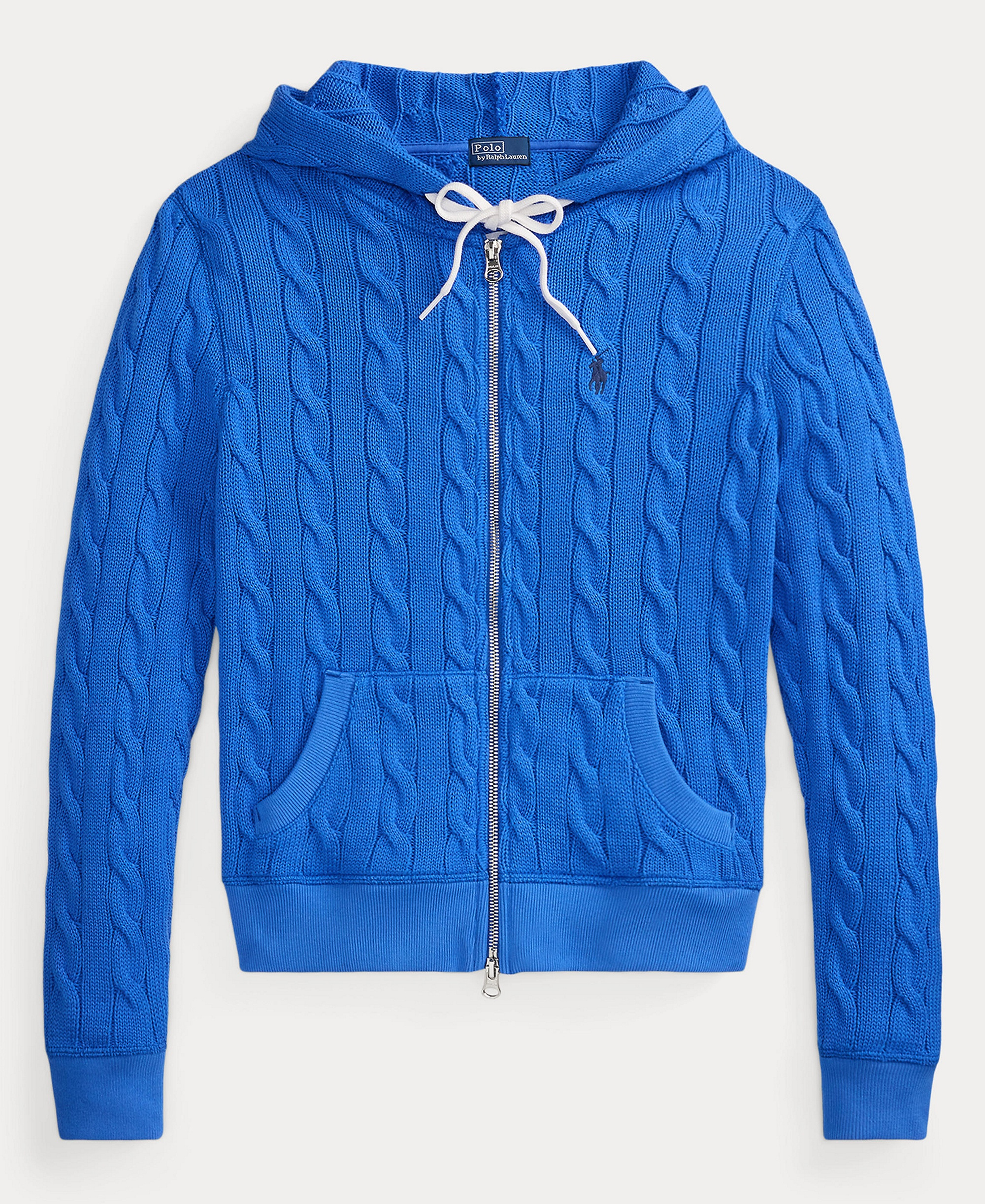 Polo Ralph Lauren Women's Cable-Knit Cotton Full-Zip Hoodie Sweater - Colby Blue
