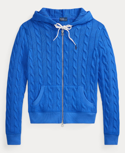 Polo Ralph Lauren Women's Cable-Knit Cotton Full-Zip Hoodie Sweater - Colby Blue