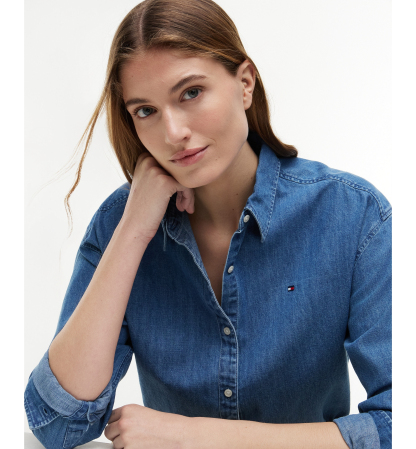Tommy Hilfiger Women's Boxy-Fit Denim Shirt - Mid Blue Wash