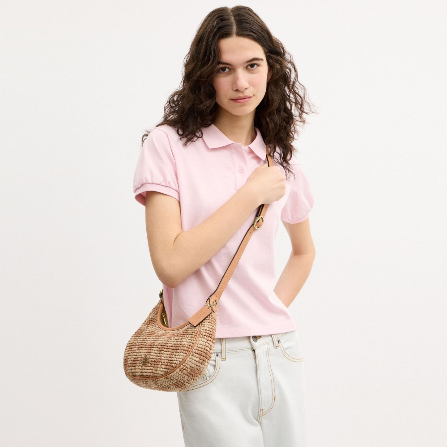 Emily Shoulder Bag With Gingham Print - Gold/Tan - view 3