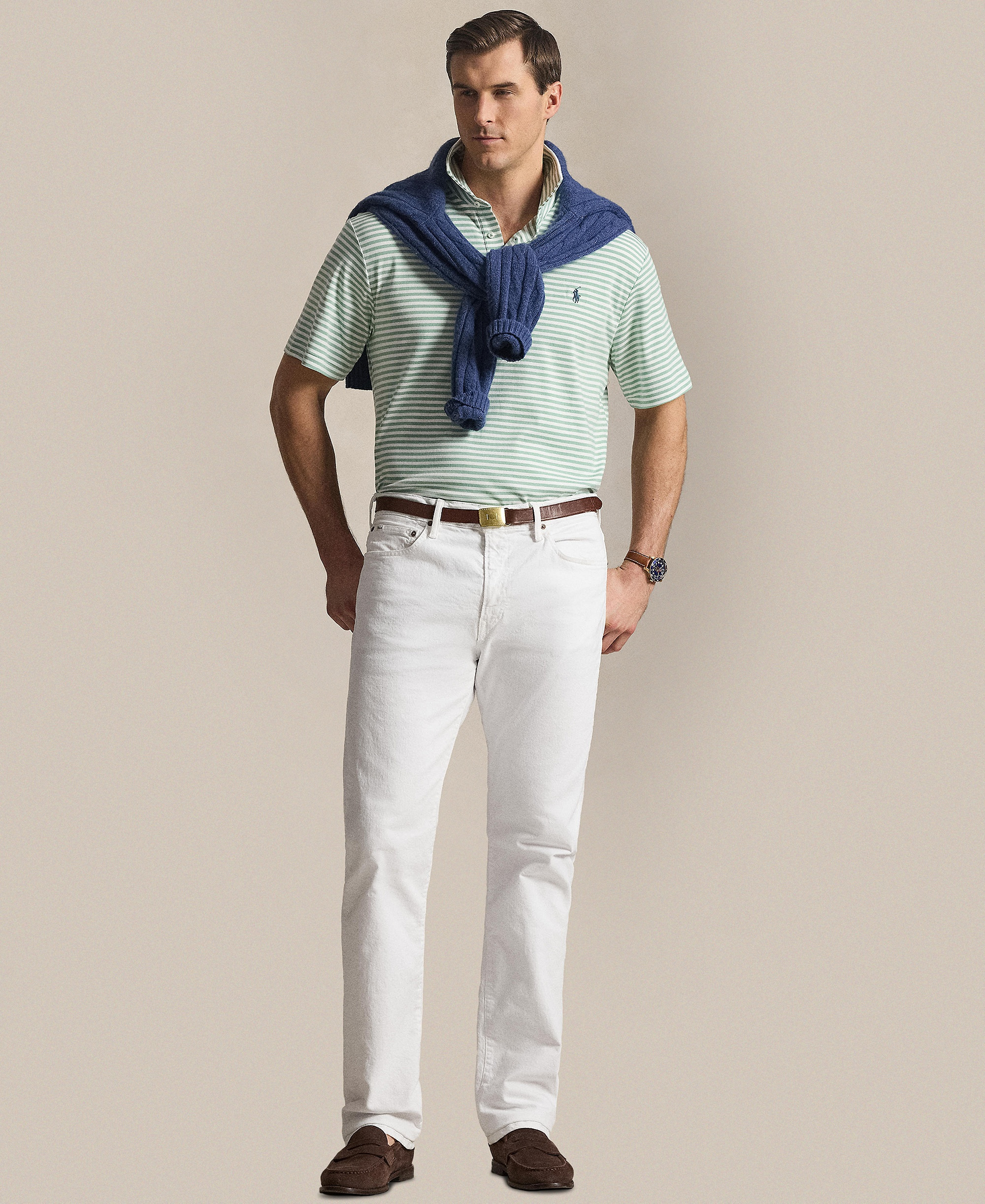 Polo Ralph Lauren Men's Big & Tall Striped Polo Shirt - Faded Mint/White