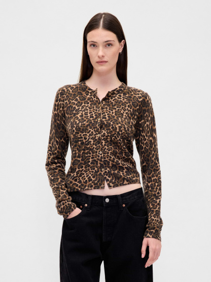 CashSoft Crop Cardigan - Leopard brown