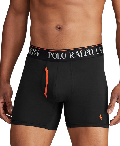 Polo Ralph Lauren Men's 3-Pack 4-D Flex Cool Microfiber Boxer Briefs - Black/Orange/Green