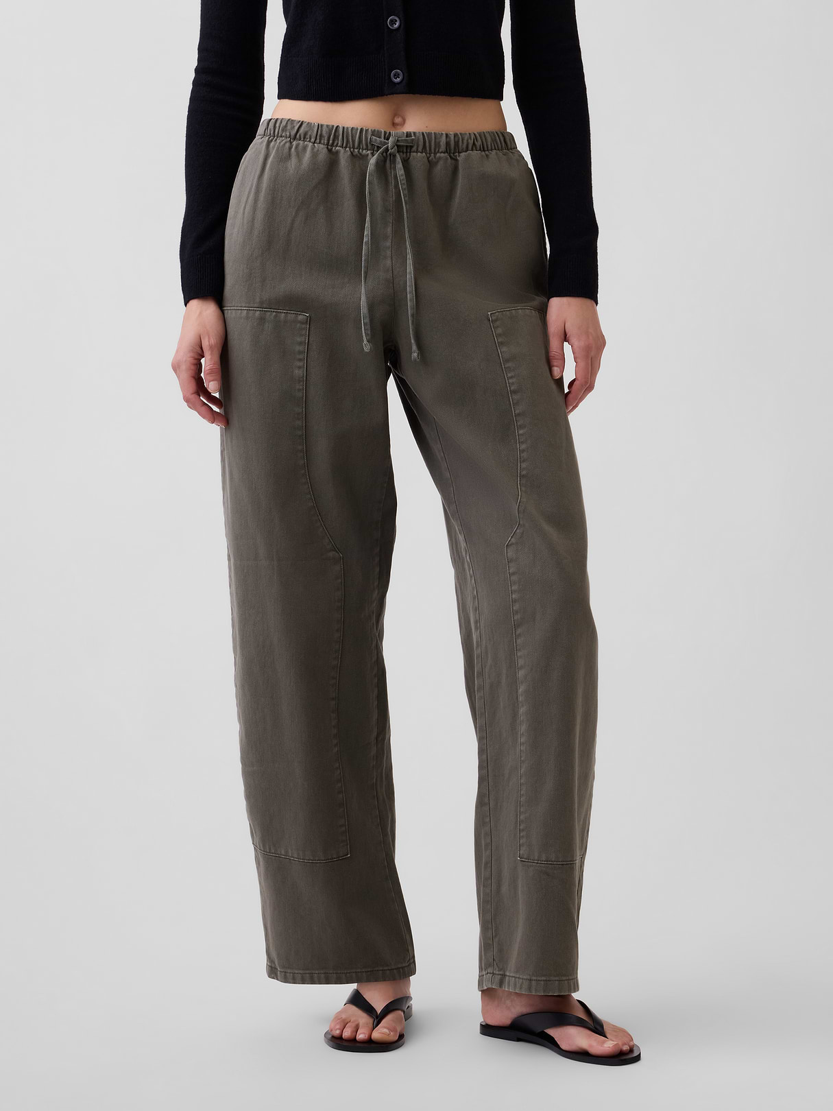 Easy Double-Knee Barrel Pants - Black moss green