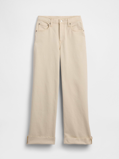 High Rise Stride Wide-Leg Ankle Jeans - Beach pebble beige