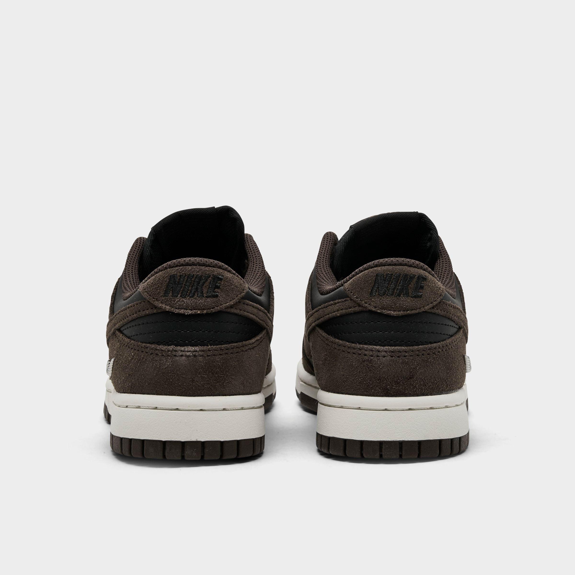 Women's Nithtke Dunk Low Mini Swoosh Casual Shoes - Black/Sail/Metallic Silver/Baroque Brown - Back view