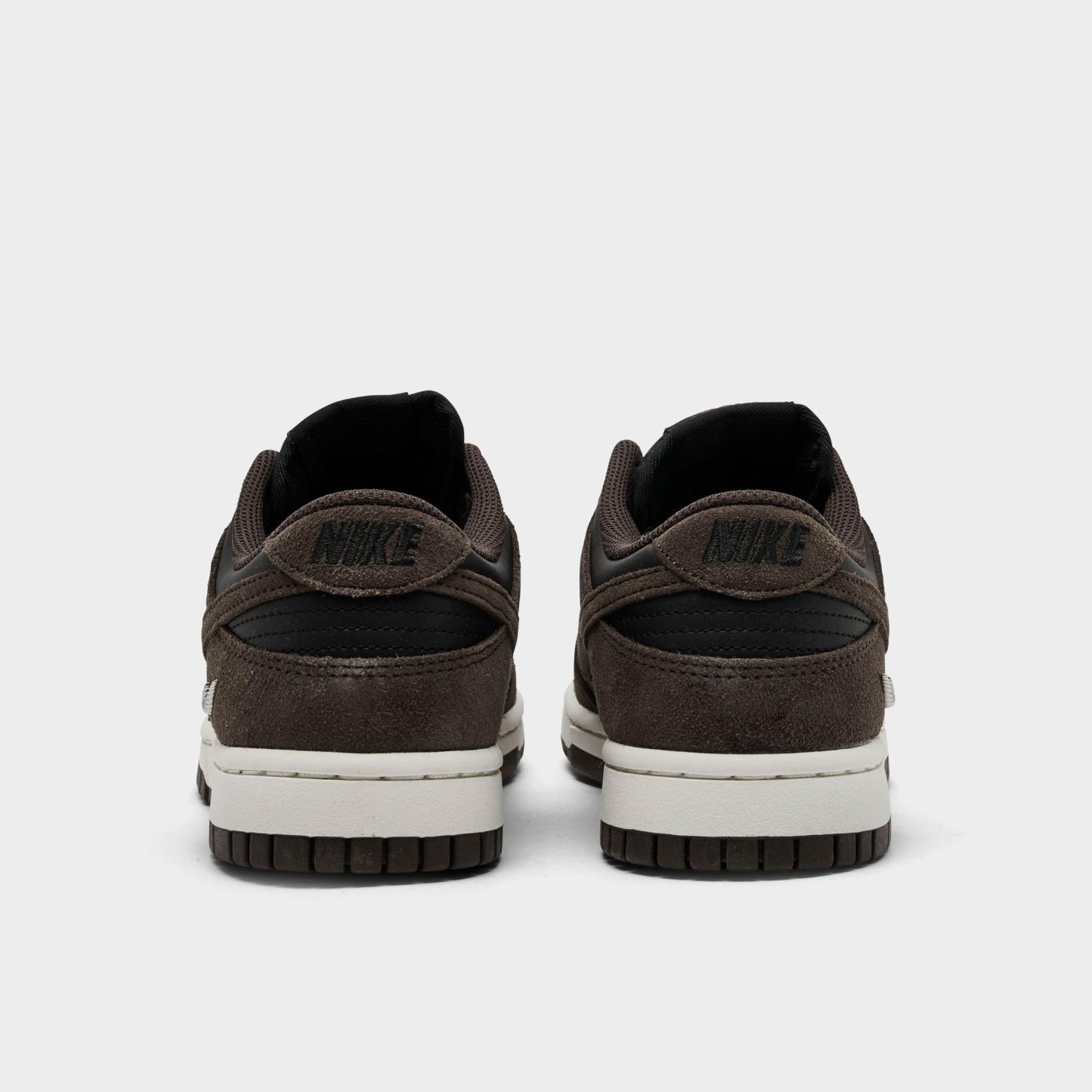 Women's Nithtke Dunk Low Mini Swoosh Casual Shoes - Black/Sail/Metallic Silver/Baroque Brown - Back view