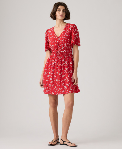 Levi's Women's Rylan V-Neck Mini Crepe Dress - Janet Floral Urban Red