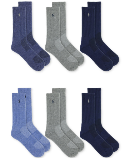 Polo Ralph Lauren Men's 6-Pk. Performance Sport Crew Socks - Denim