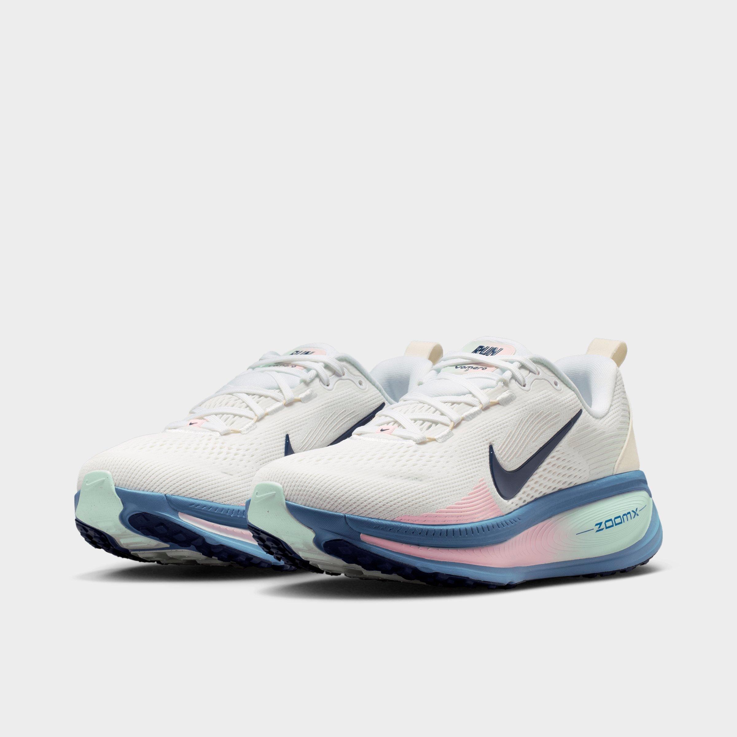 Women's Nithtke Vomero 18 Running Shoes - Part 1 - White/Work Blue/Barely Green/Midnight Navy - Both shoes facing left