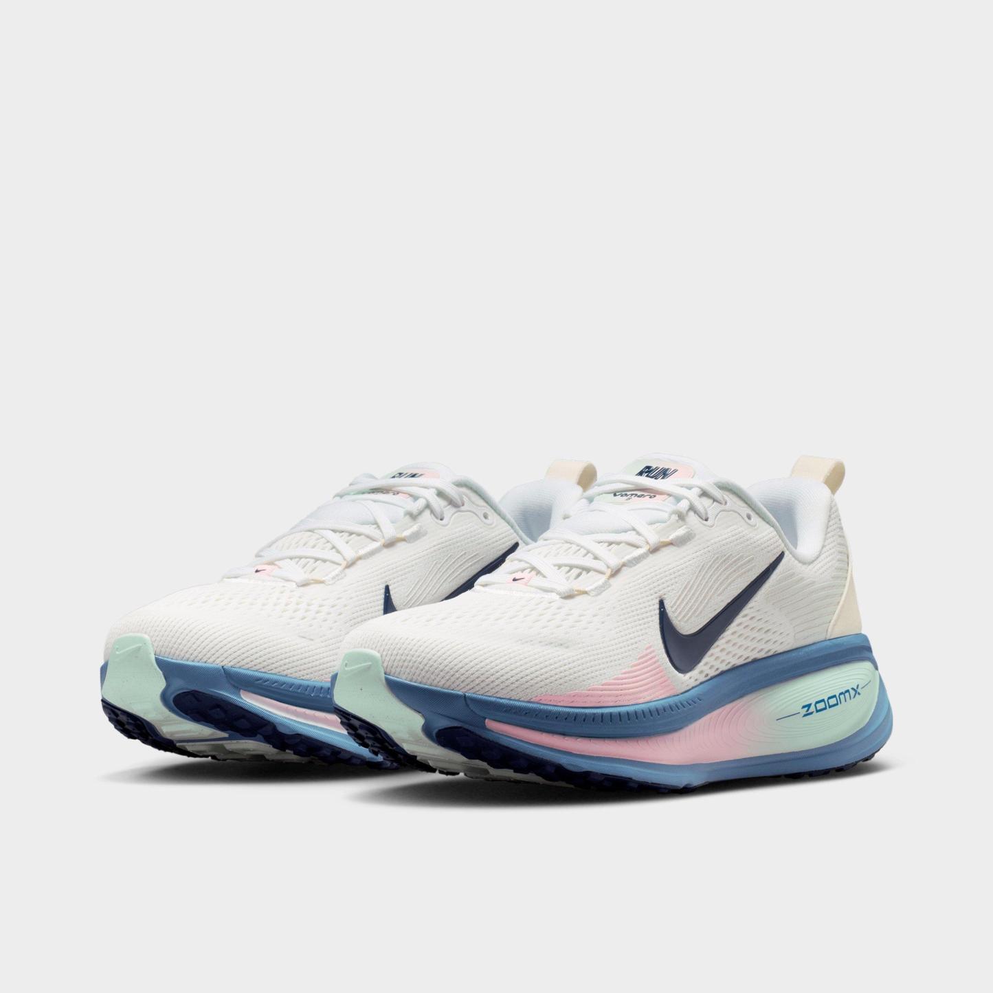 Women's Nithtke Vomero 18 Running Shoes - Part 1 - White/Work Blue/Barely Green/Midnight Navy - Both shoes facing left