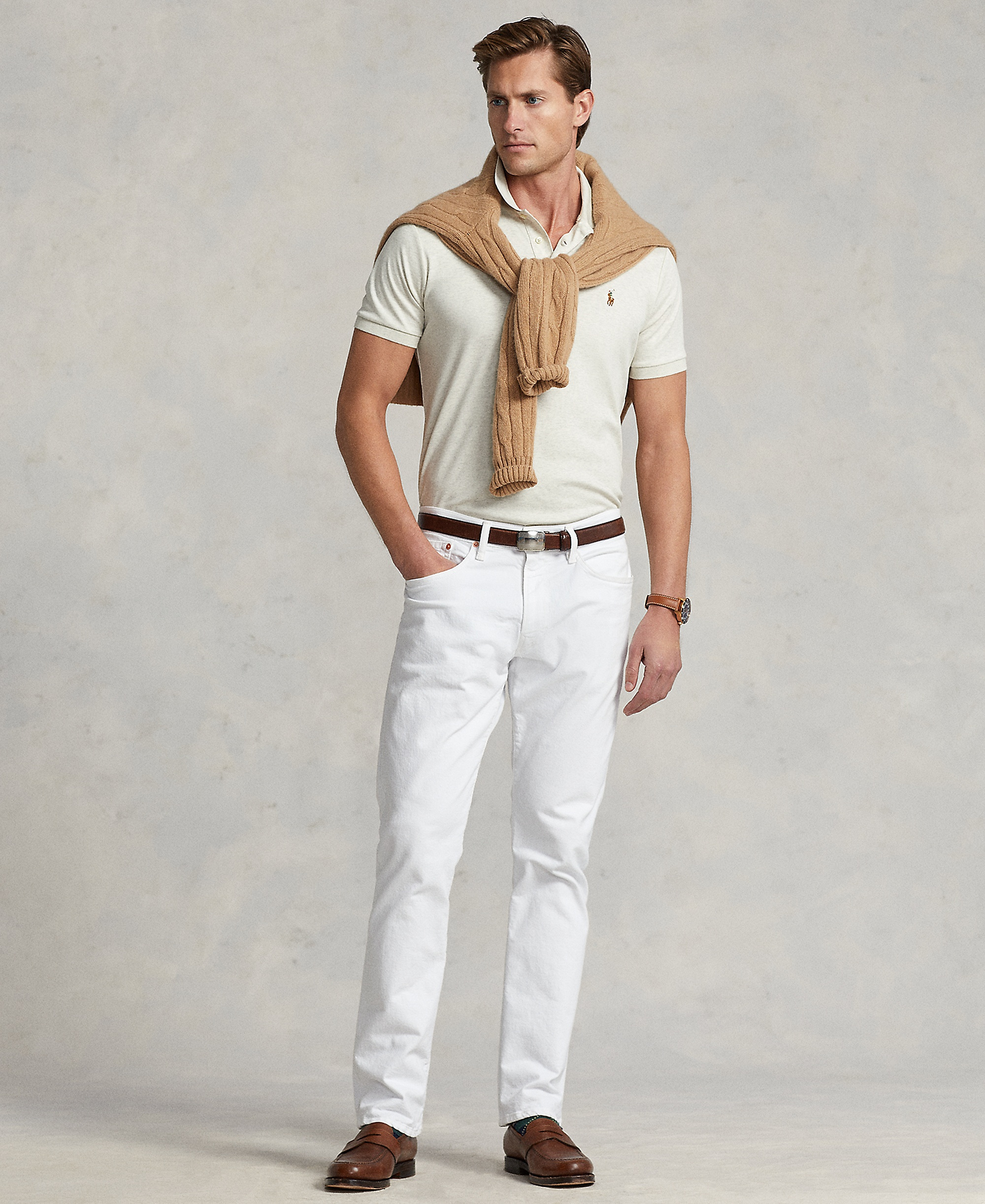 Polo Ralph Lauren Men’s Slim-Fit Soft Cotton Polo Shirt - Cream Heather