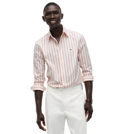 Tommy Hilfiger Men's Performance Poplin Stripe Shirt - Brilliant Orange/Stripe