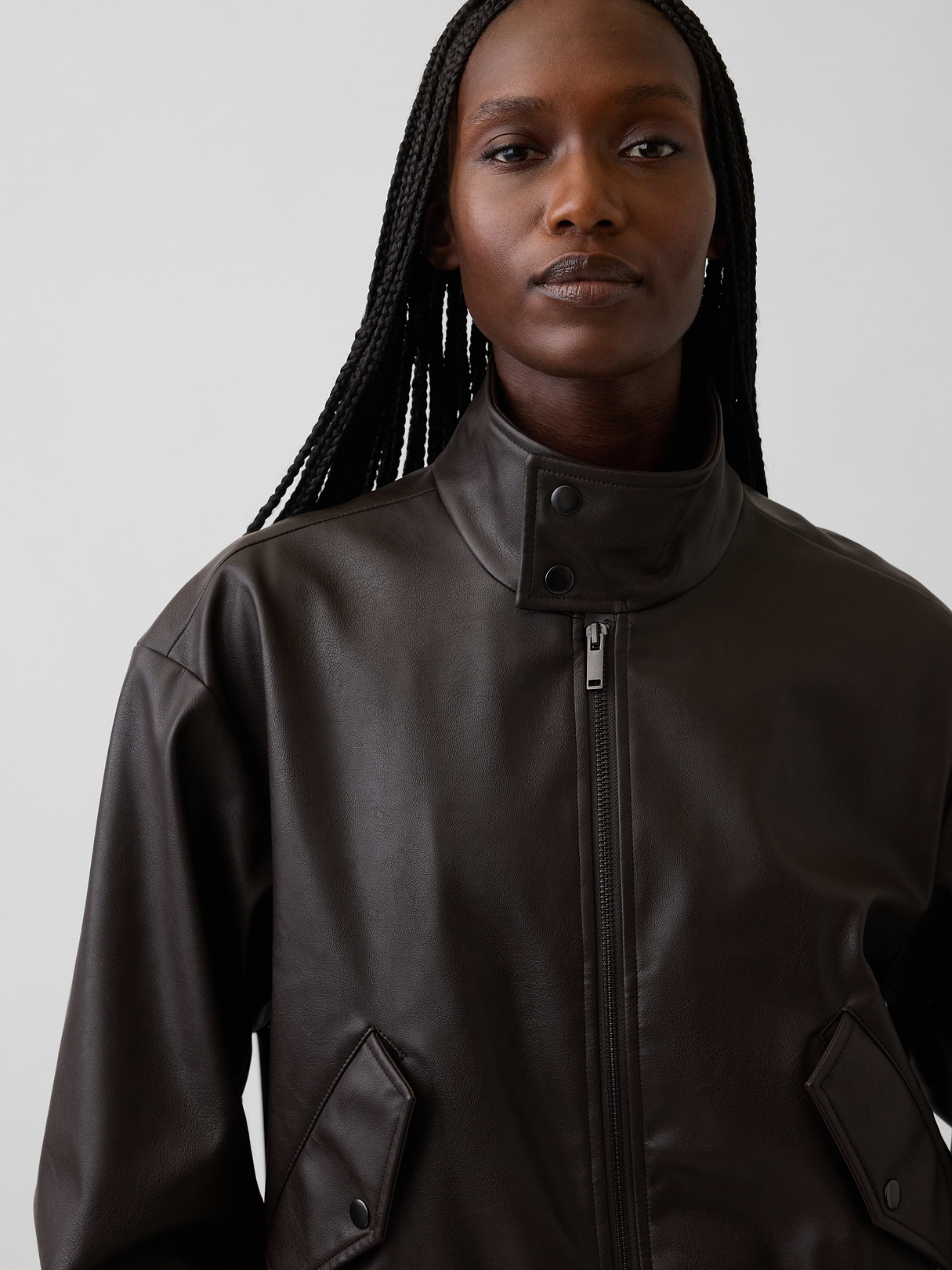 Vegan Leather Bomber Jacket - Dark brown