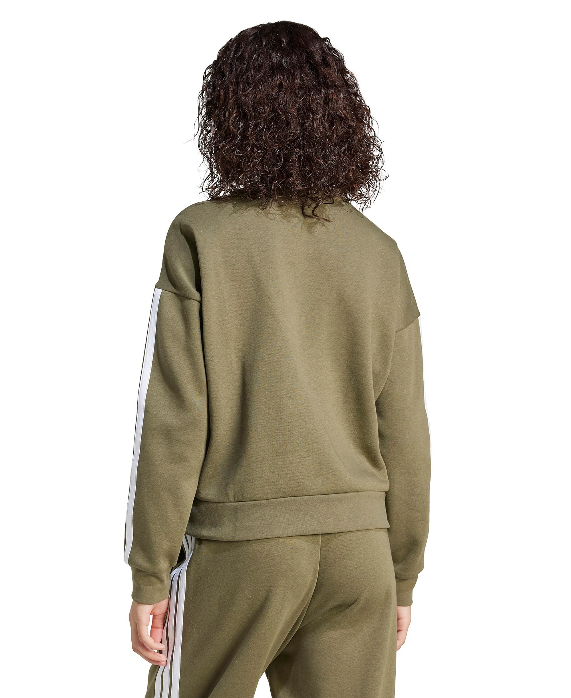 adidas Women's Essentials 3-Stripes Fleece Crew Neck Sweatshirt - Olive Strata