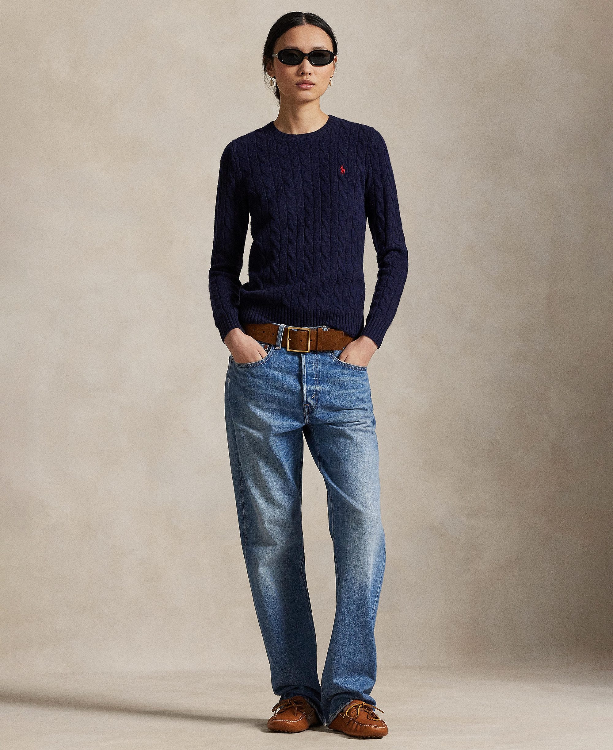 Polo Ralph Lauren Women's Cable Wool-Cashmere Crew Neck Sweater - Hunter Navy