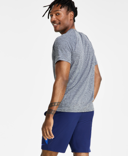 Nike Men's Hydroguard Dri-FIT Stretch UPF 40+ Heather Rash Guard & Contend Water-Repellent Colorblocked 9" Swim Trunks - MIDNIGHT NAVY