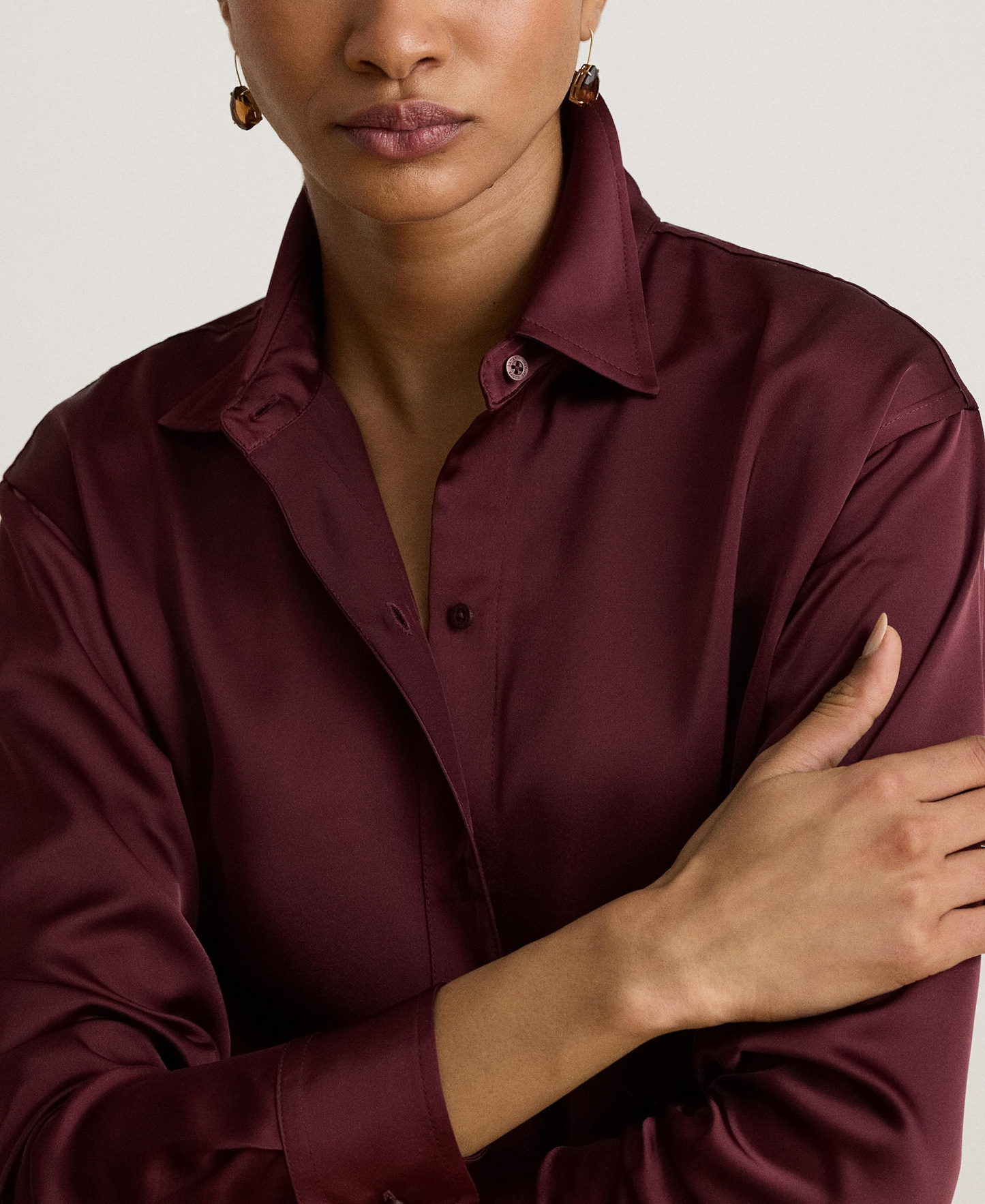 Lauren Ralph Lauren Women's Relaxed-Fit Satin Charmeuse Shirt - Dark Garnet