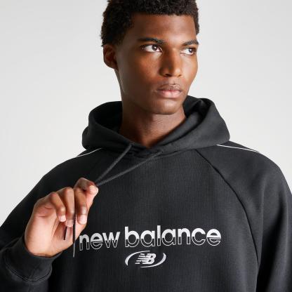 Men's New Balance Trackside Fleece Pullover Hoodie - Black/White - view 5