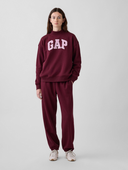 VintageSoft Oversized Mockneck Logo Sweatshirt - Purple burgundy