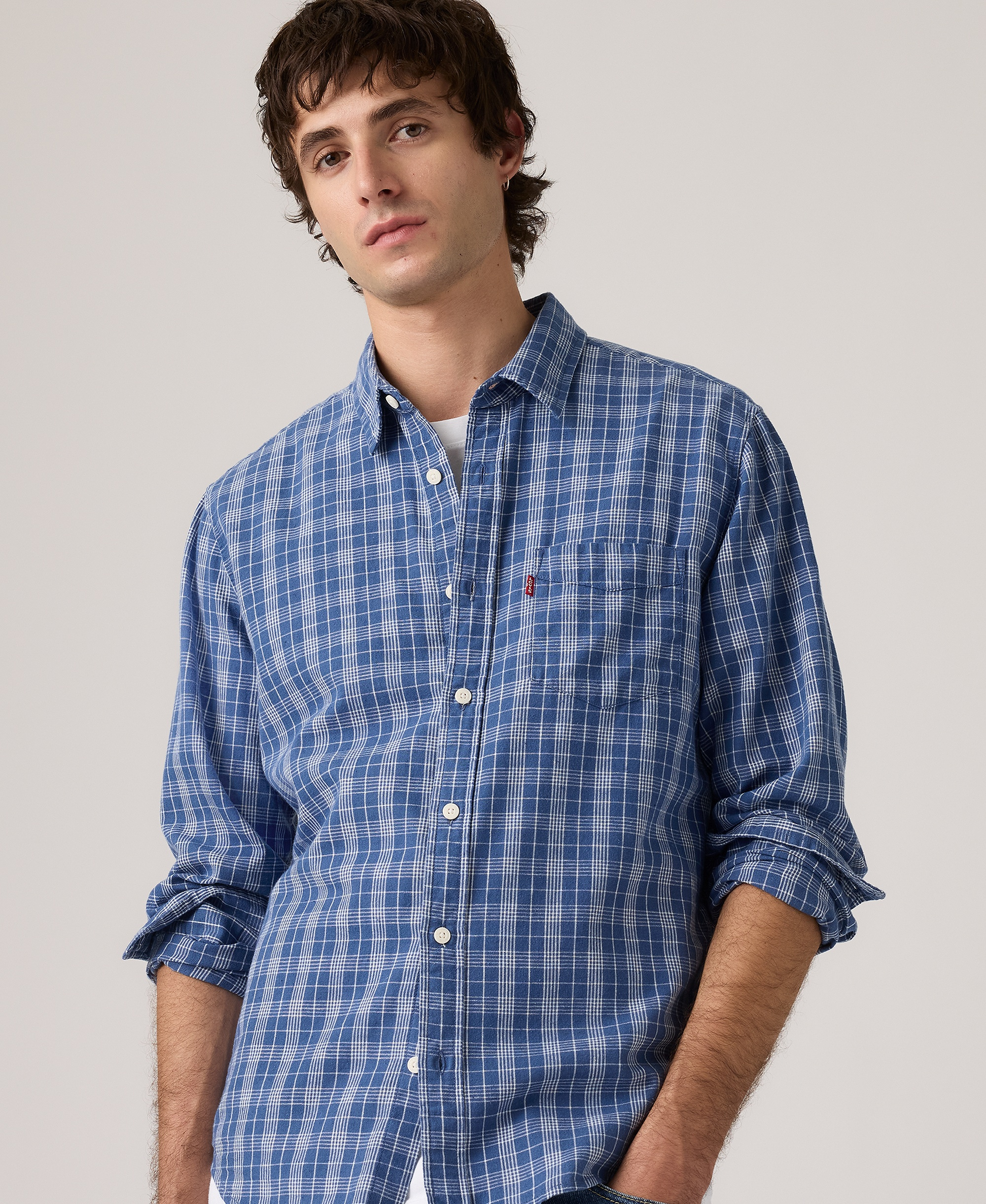 Levi's Men's Classic Pocket Regular-Fit Long-Sleeve Shirt - Hakan Plaid Sunshine Blue