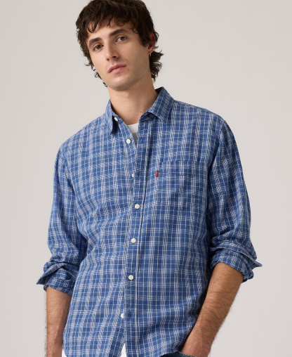 Levi's Men's Classic Pocket Regular-Fit Long-Sleeve Shirt - Hakan Plaid Sunshine Blue