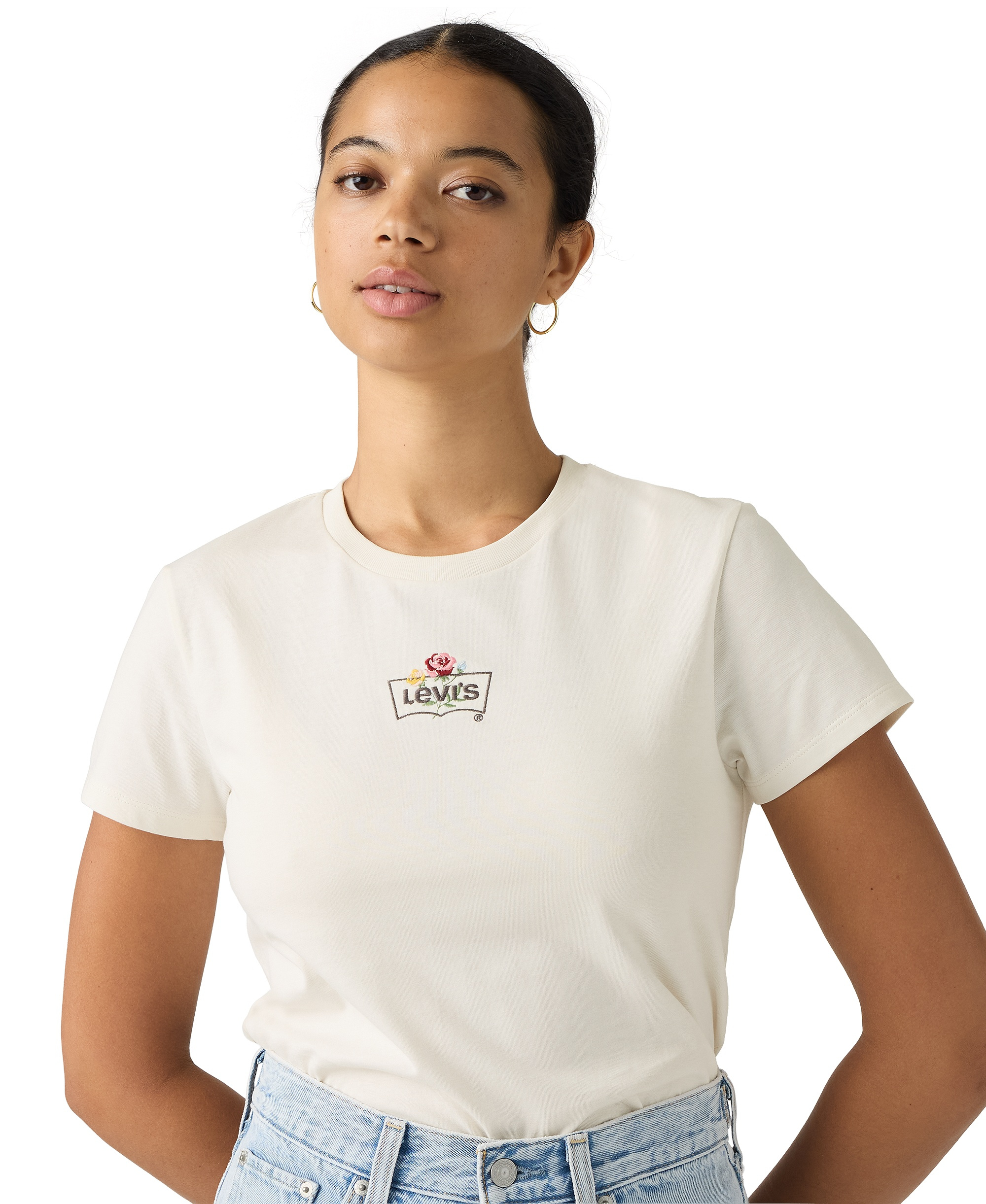 Levi's Women's Perfect Graphic Logo Cotton T-Shirt - Emb Rose Bw Egret
