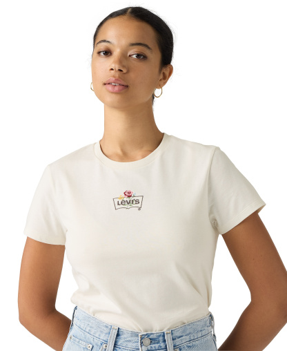 Levi's Women's Perfect Graphic Logo Cotton T-Shirt - Emb Rose Bw Egret