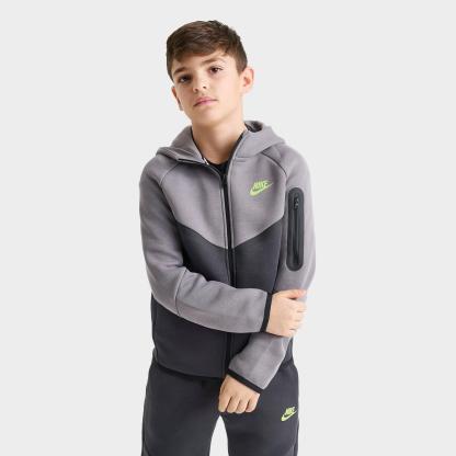 Boys' Big Kids' Nike Sportswear Tech Fleece Full-Zip Hoodie - Grey/Light Liquid Lime
