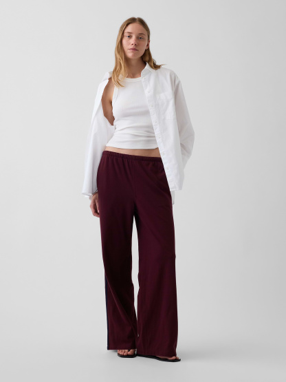 Knit Relaxed Track Pants - Noir red with navy stripe