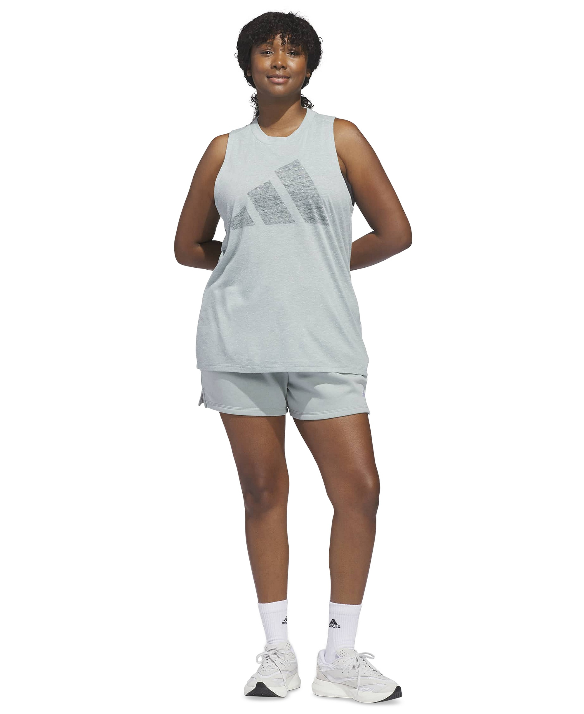 adidas Plus Size Essentials Small Logo Shorts - Wonder Sage/white